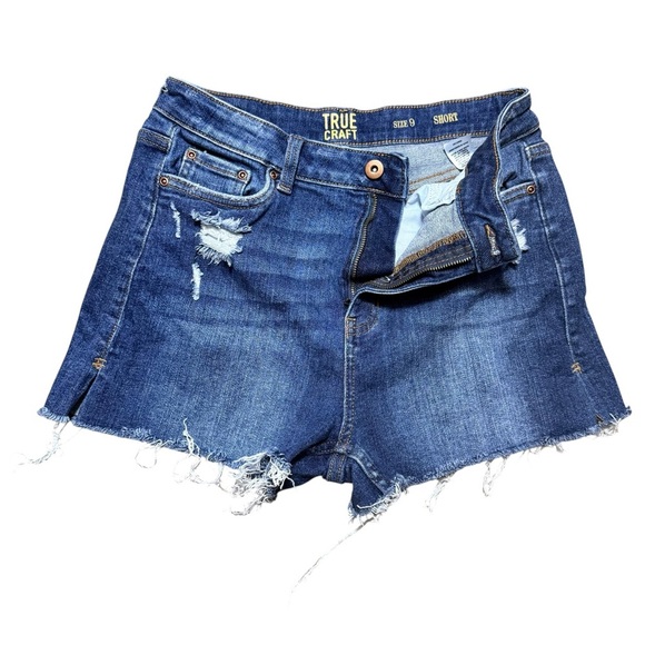 True Craft Denim Shorts – Size 9 Short – Frayed Hem Distressed Cutoffs - Picture 1 of 11